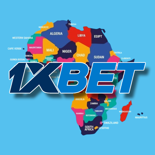 1xBet casino logo on the coloured Africa map background