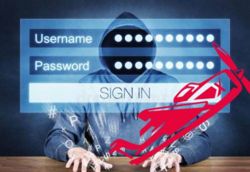 A screenshot of the sign in form, and hacker at the desk on the background