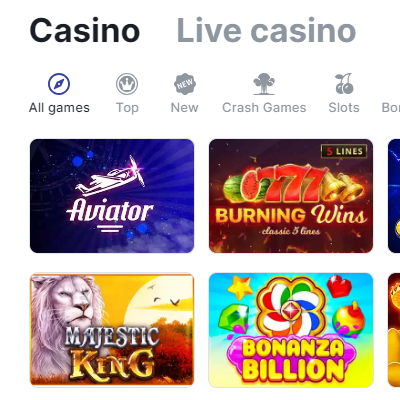 A screenshot displaying Becric casino site with All games section