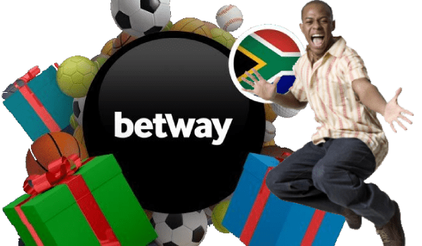 Promo banner of the Betway casino with presents, balls and smiling man