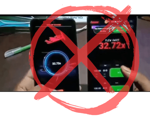 Two phones in the hands displaying usage Predictor Aviator, and a cover of red sign X