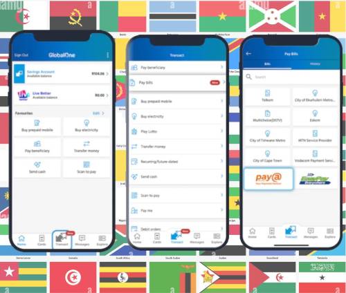 Three phones showing withdrawal steps on the Lottostar site, and flags of Africa background