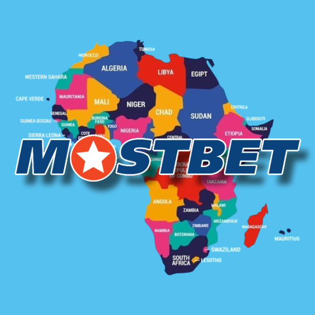 Mostbet casino logo on the coloured Africa map background